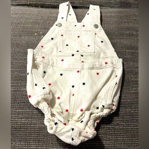 Old Navy White overall romper with blue and red stars 18-24m